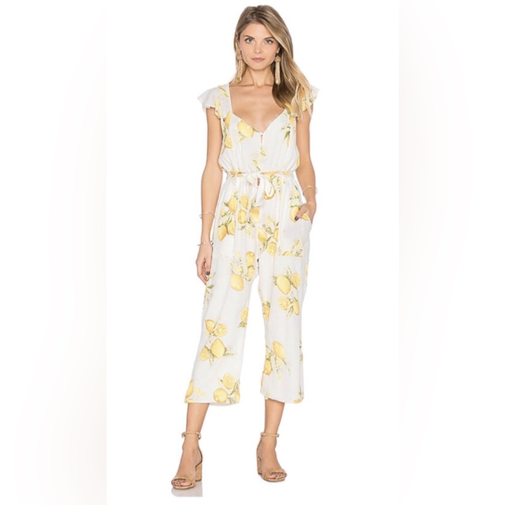 For Love & Lemons White and Yellow lemon print Jumpsuit